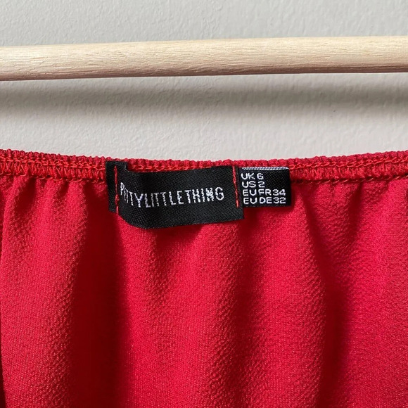 PrettyLittleThing Women's Size 2 Puff Long Sleeve Tie Bow Crop Top Blouse Red - Picture 6 of 16